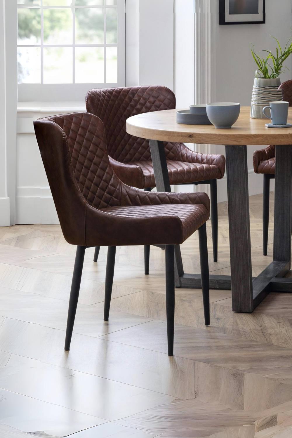 Julian Bowen Luxe Diamond Quilted Upholstered Dining Chair (Set of 2) in Brown