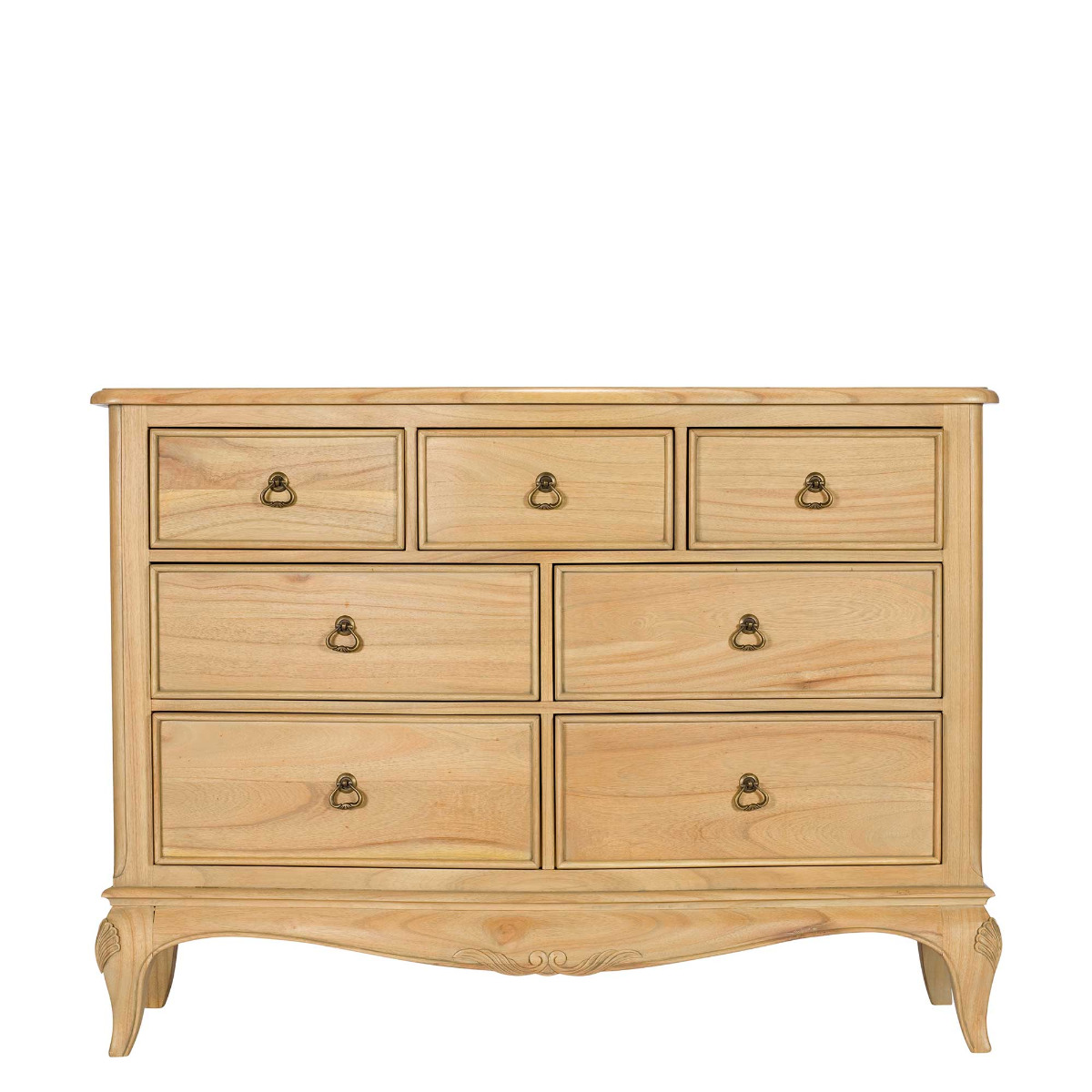 Lille Wooden 7 Drawer Low Wide Chest, Natural Mindi