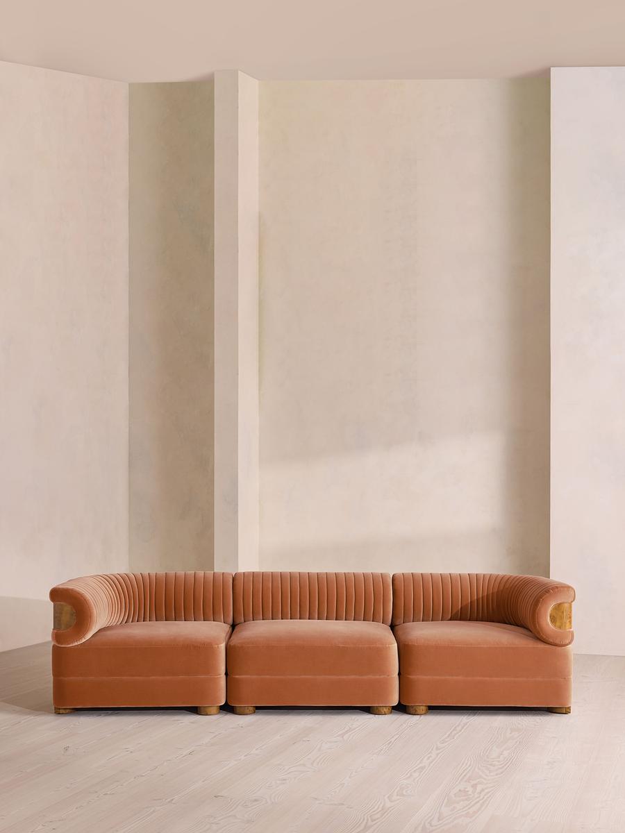 Caleb Modular Four Seater Sofa, Velvet, Antique Rose, Dark Burl