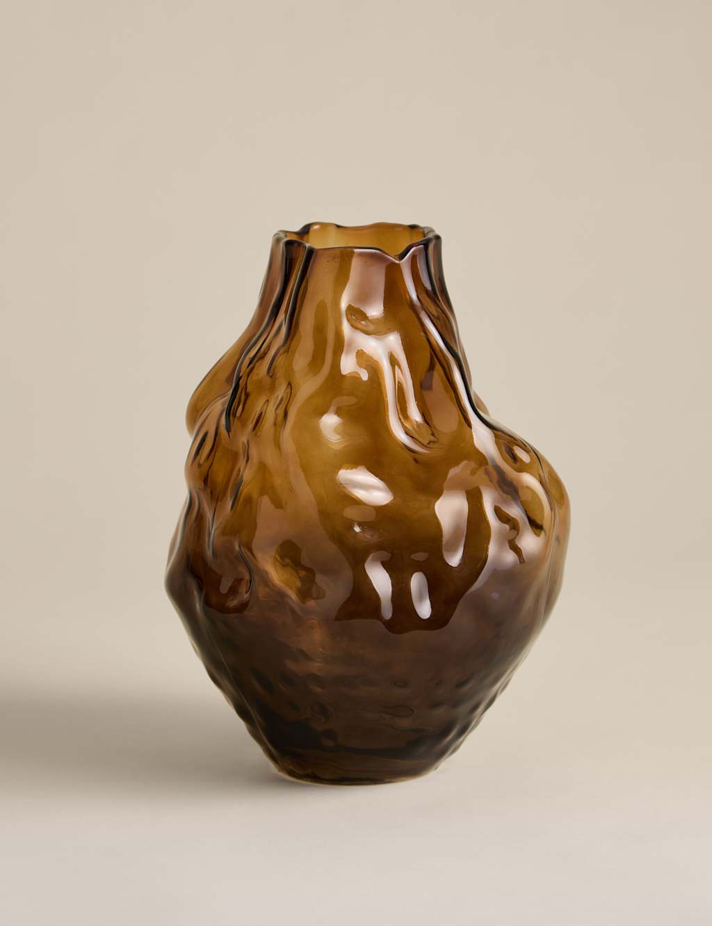 M&S Medium Irregular Smoked Glass Vase Brown