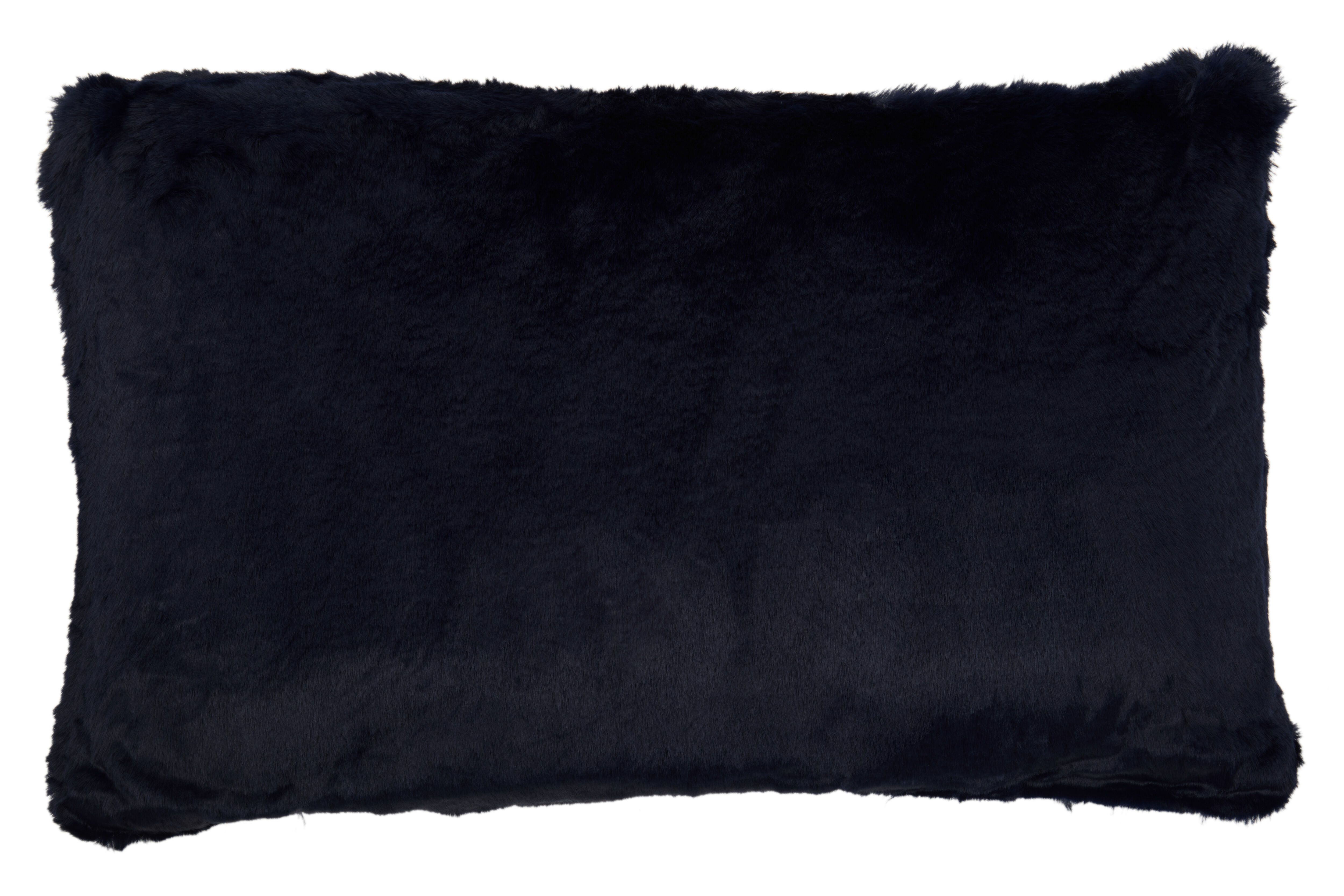 Orsina Rectangular Red Wine Faux Fur Cushion, Soft Feather Filled Decorative Cushion For Sofa & Bedroom in Navy