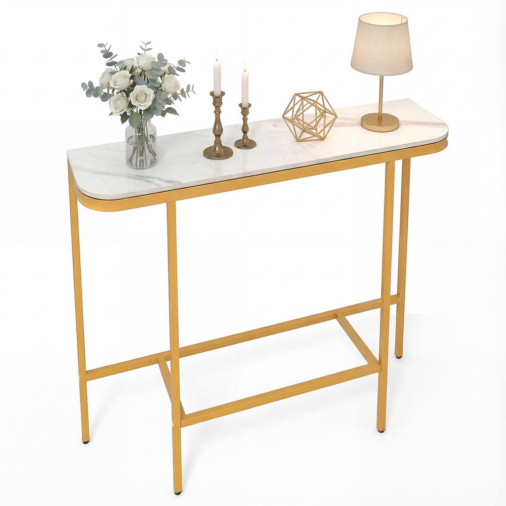 Costway Entryway Table Modern Hallway Sofa Console Table w/ Faux Marble Top in White