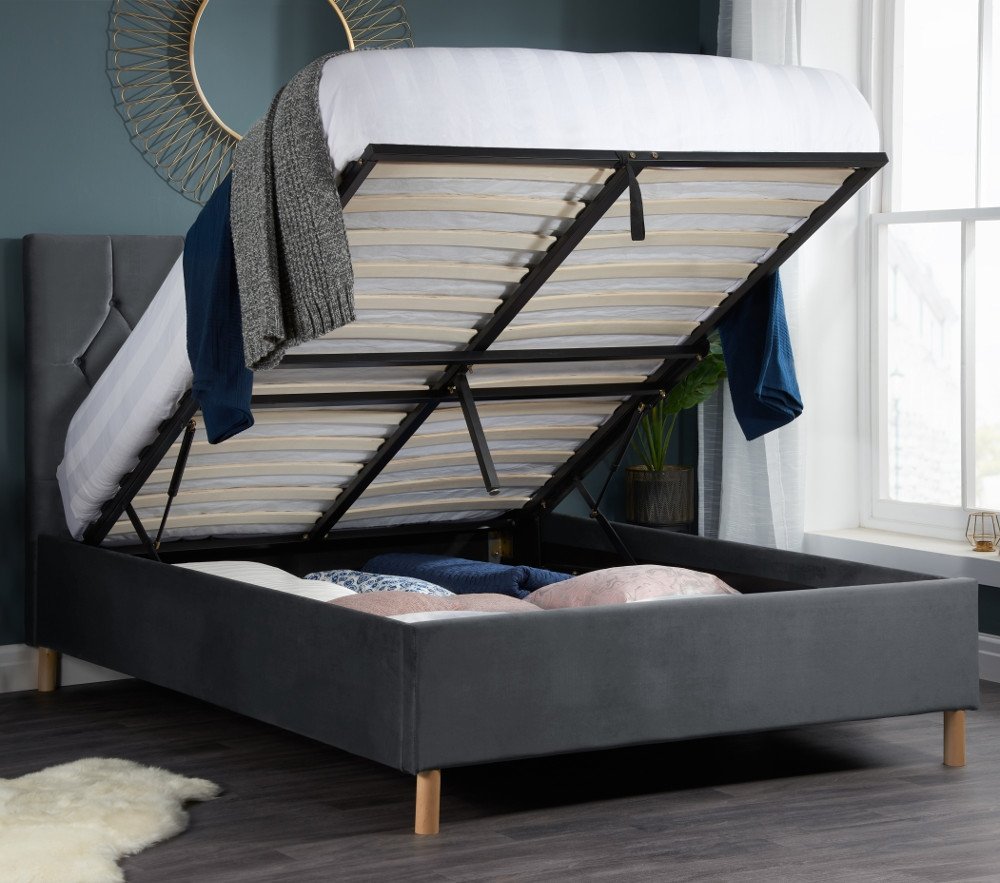Loxley Grey Velvet Fabric Ottoman Storage Bed Frame - 4ft Small Double