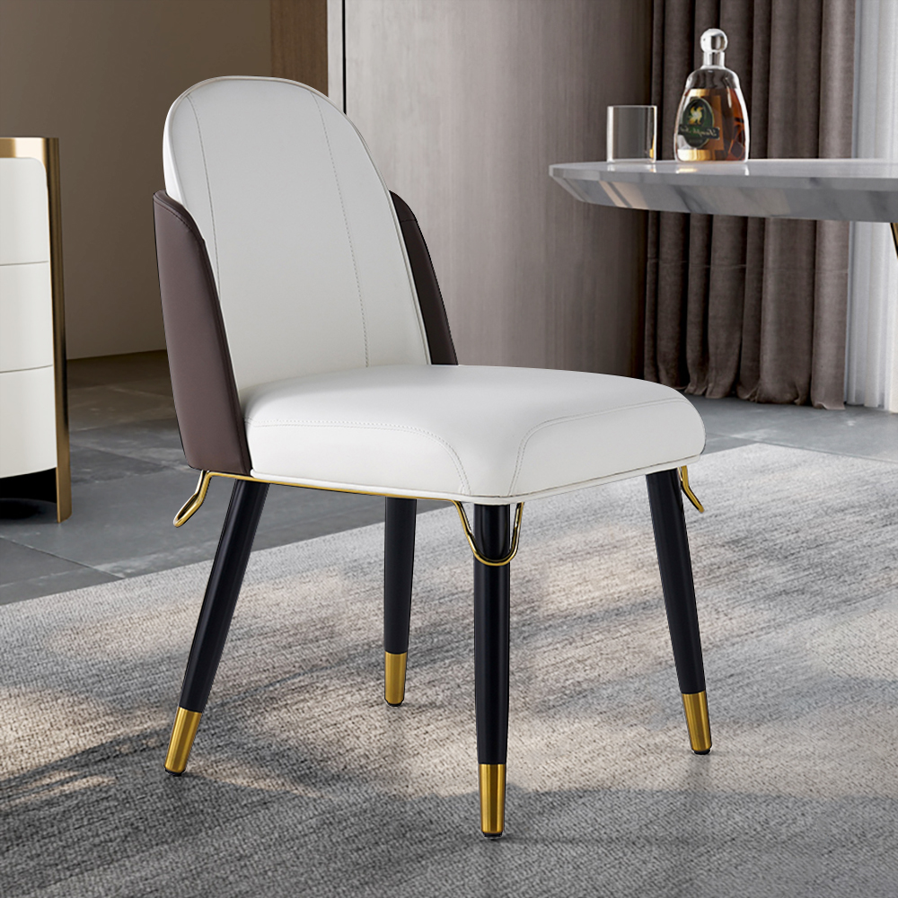 Modern Dining Chairs PU Leather Upholstered Warm White Upholstered Side Chair Dining Room Chairs 4-Pieces