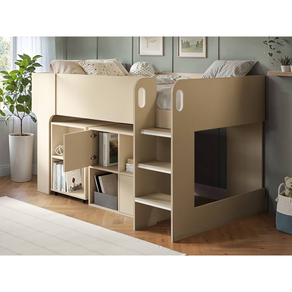 Flair Leo Mid Sleeper with Desk & Storage Scandi Light Oak