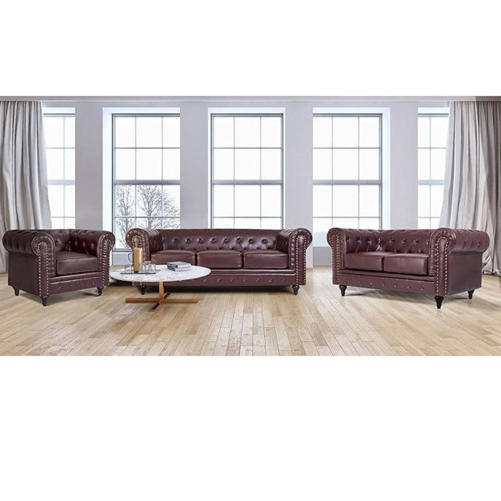 Bliss Furniture Chesterfield Sofa Suite Armchair 2 & 3 in Brown