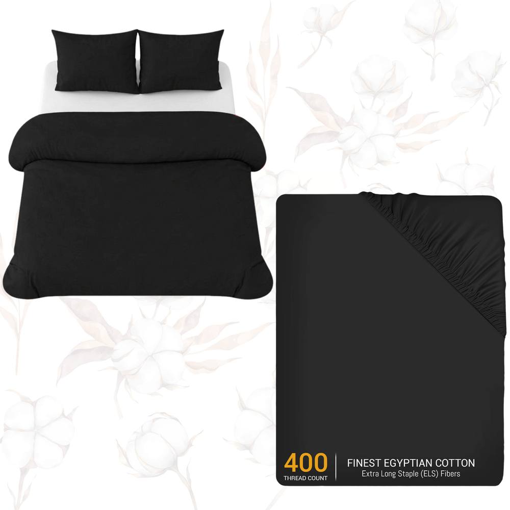 Grace Luxury Cotton Duvet Cover Set with Matching Fitted Sheet in Black