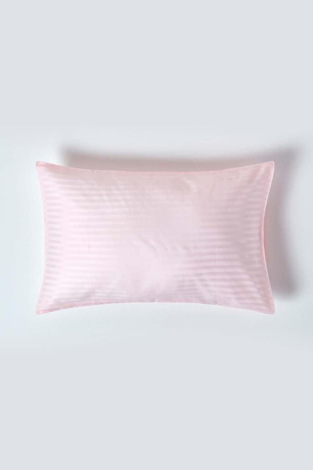Homescapes Egyptian Cotton Satin Stripe Housewife Pillowcase 330 TC in Pink