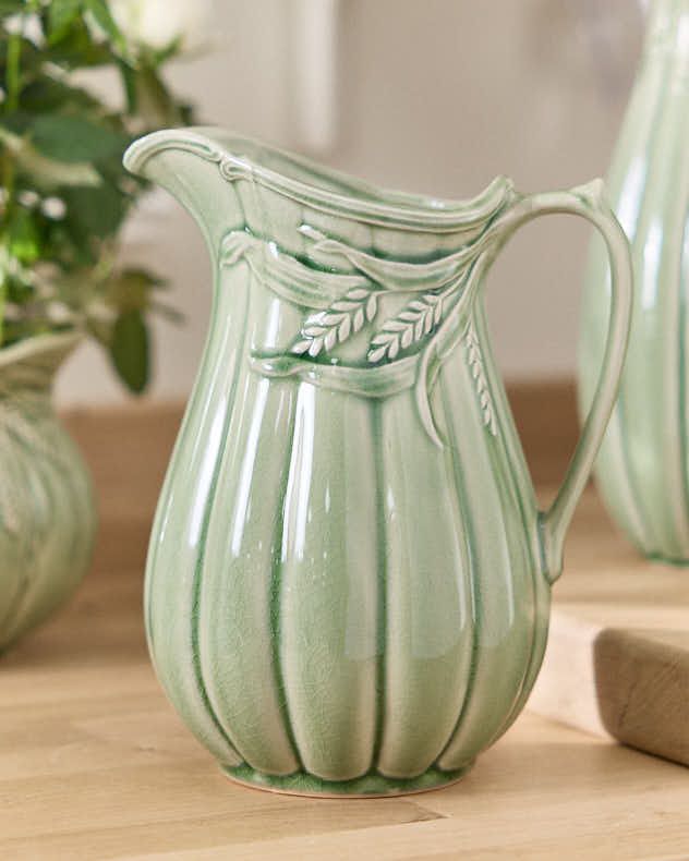 Dibor Traditional Green Ceramic Table Decor Flower Jug Pitcher