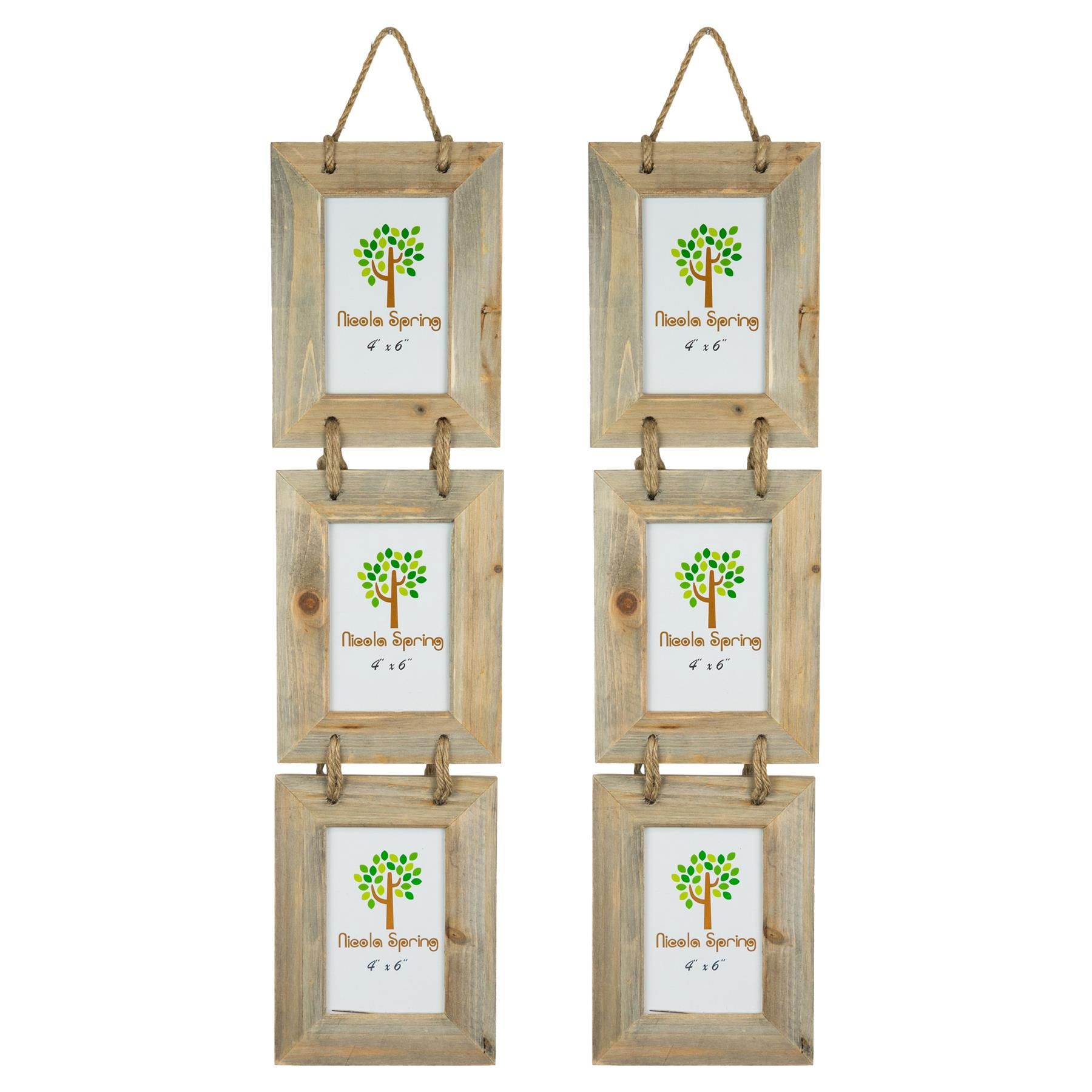 Nicola Spring Rustic Wooden Hanging 3 Photo Frames - 4 x 6" - Natural - Pack of 2