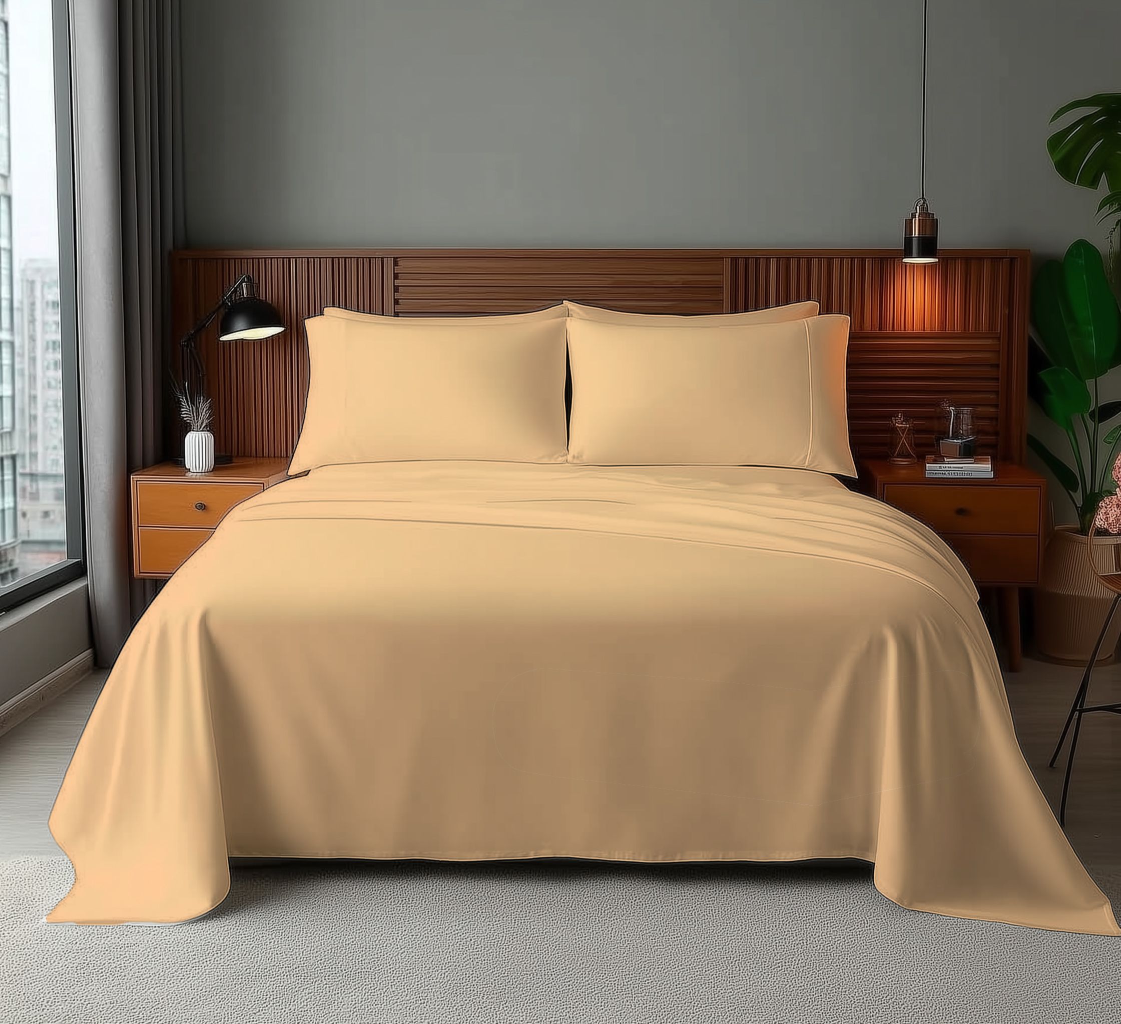 Snug City Microfibre Soft Touch Flat Sheet Plain Dyed Bed Linen in Beige