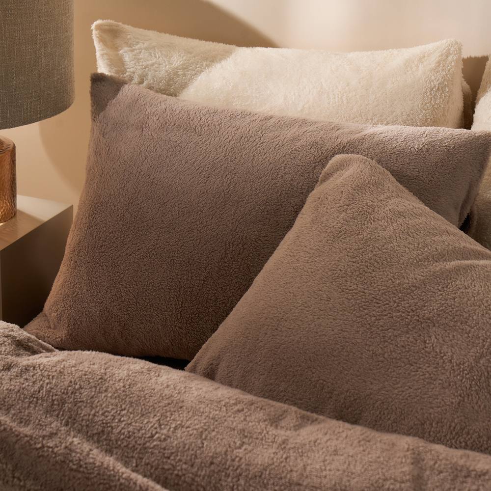 OHS 2 Pack Thermal Teddy Fleece Pillowcase Cover in Light Brown