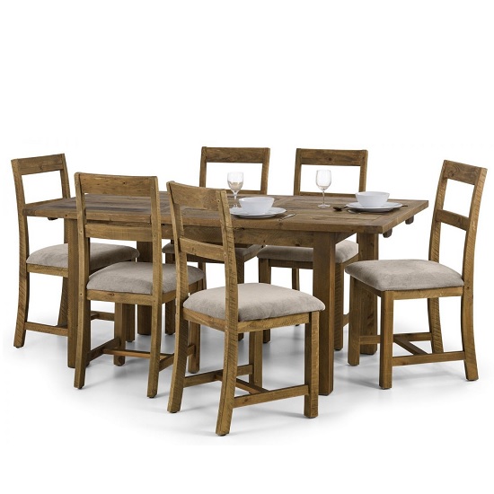 Alecia Extending Dining Table In Rough Sawn Pine With 4 Chairs