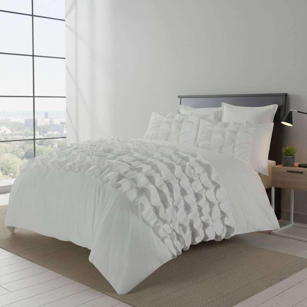Snug City Ruffle Border Duvet Cover Soft Elegant Bedding Set with Pillowcases in White