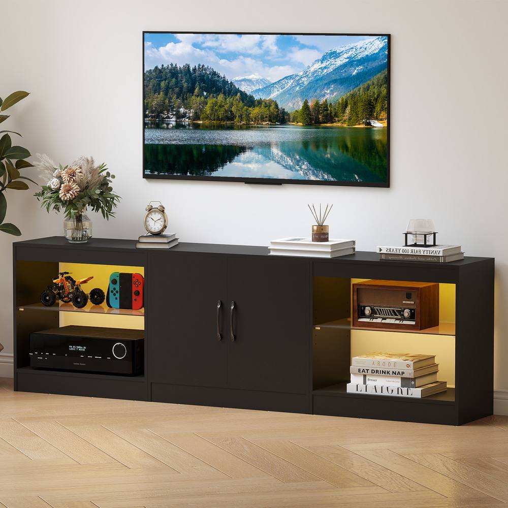 Costway Modular TV Stand for 85" TVs 3-in-1 Entertainment Center w/LED Lights in Black