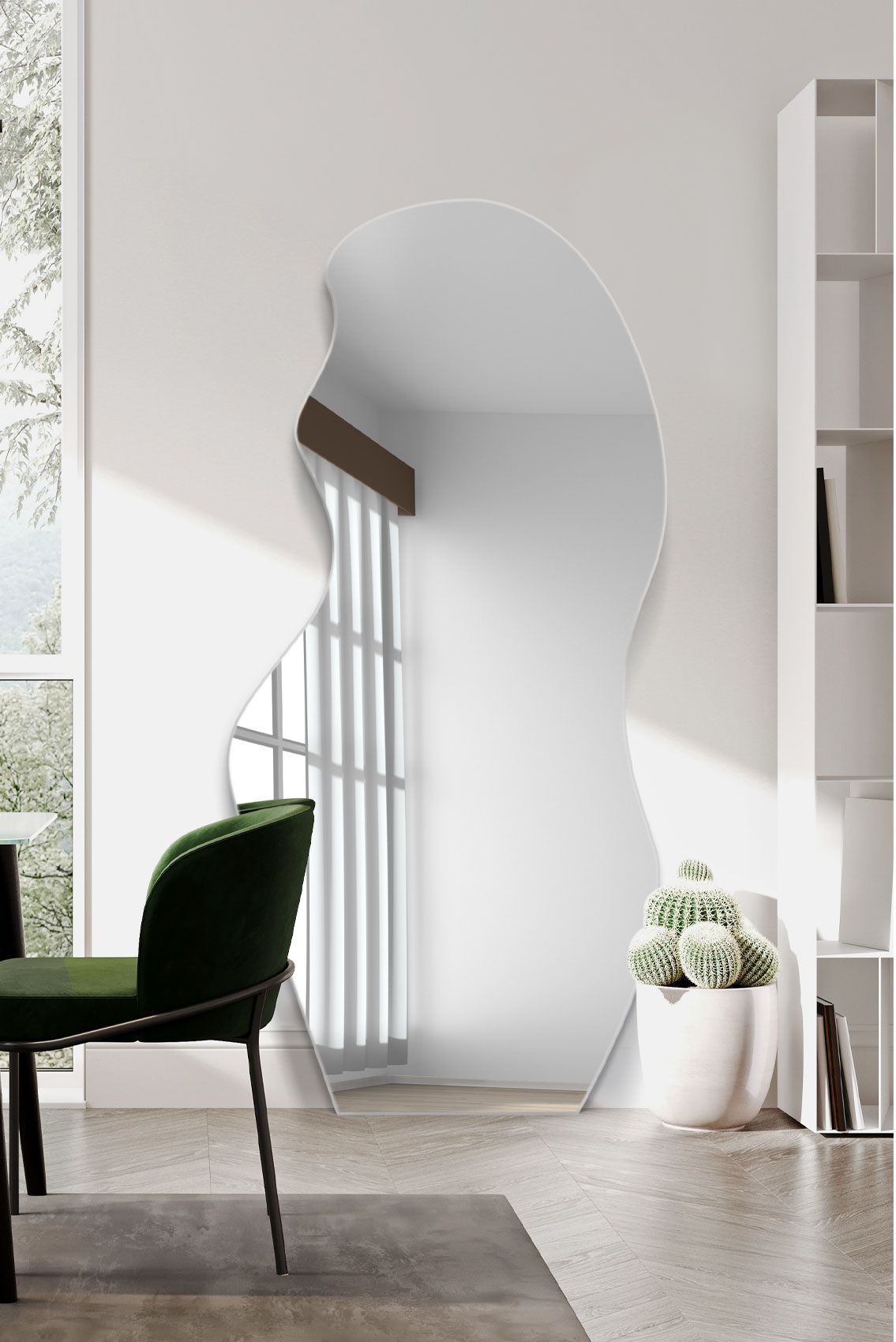 MirrorOutlet The Lacuna - Frameless Pond Leaner / Wall Mirror 67" X 32" (170CM X 80CM) in Silver