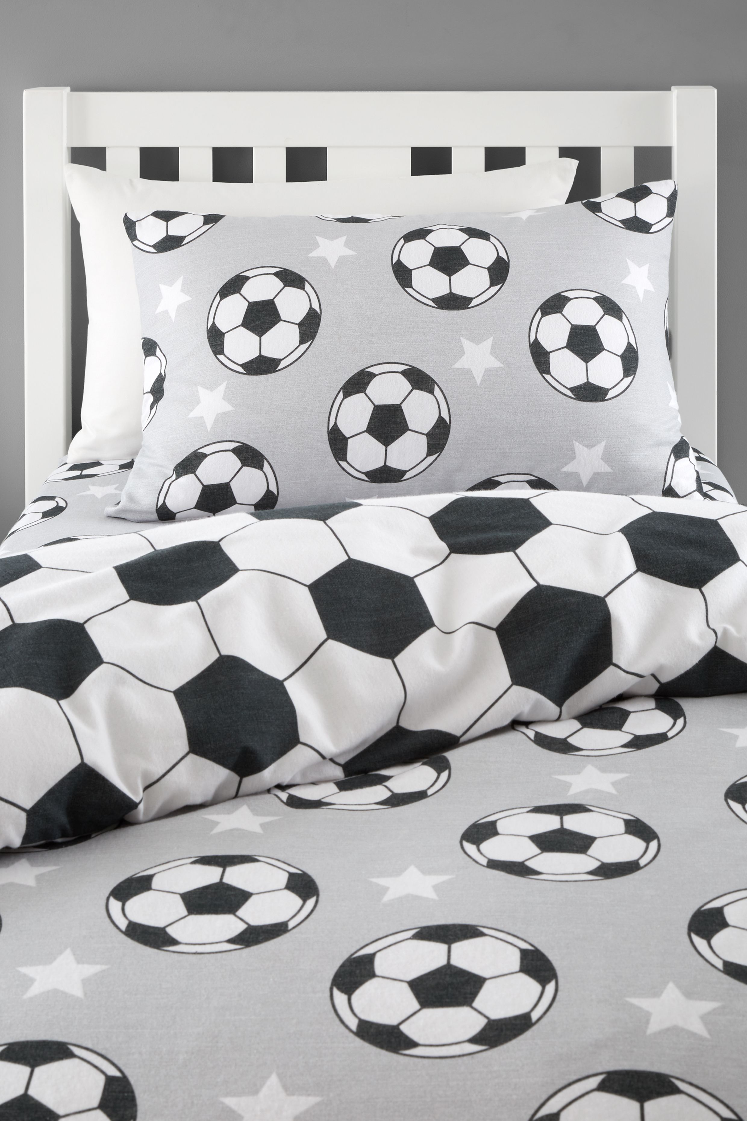 Catherine Lansfield 'Brushed Cotton Football Stars' Reversible Duvet Cover Set in Grey 3