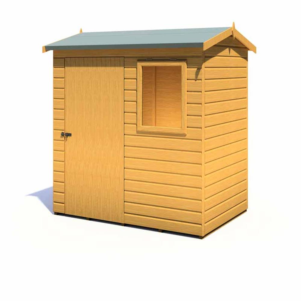 Shires Lewis 6 x 4 Feet Single Door Reverse Apex Style D Shed in Brown 3