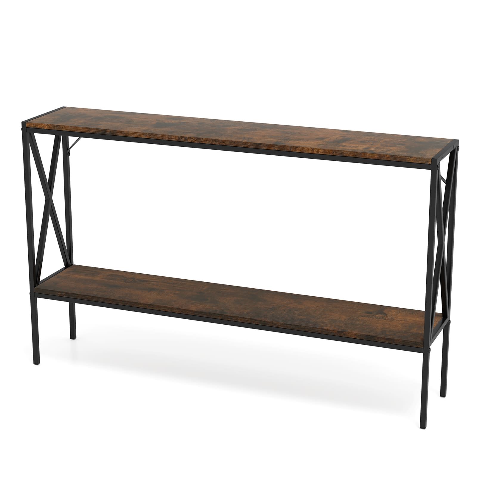 Costway Industrial Console Table 2-Tier Narrow Sofa Table Behind Couch in Brown