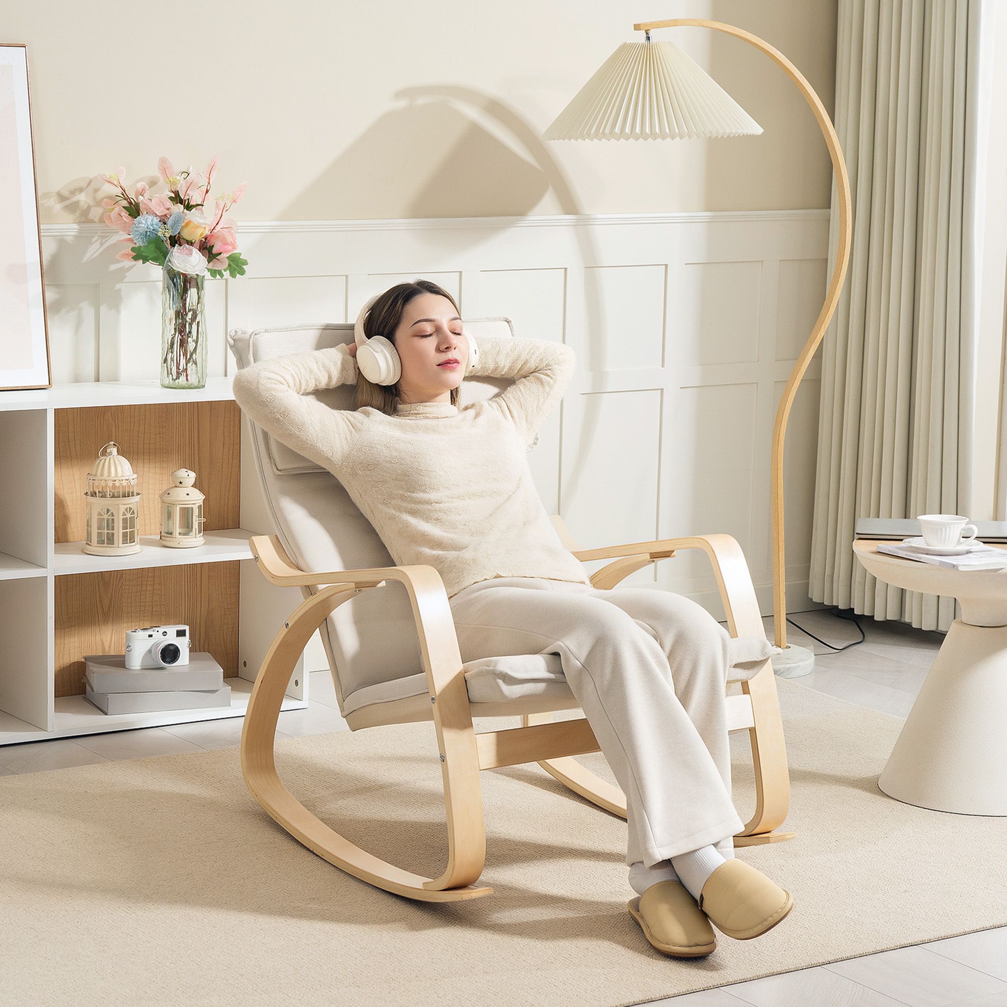 HOMCOM Comfortable Relax Rocking Chair with High Back in Cream