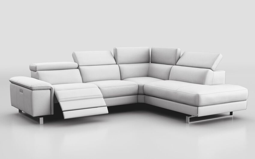 White Viserba 3 Corner 2 LHF Power Recliner with Power Head Tilt & RHF Chaise with Manual Head Tilt