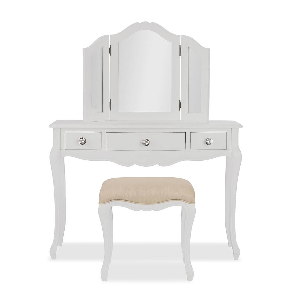 Statement Furniture Juliette Dressing Table Set with Crystal Handles (with Stool & Mirror) in White