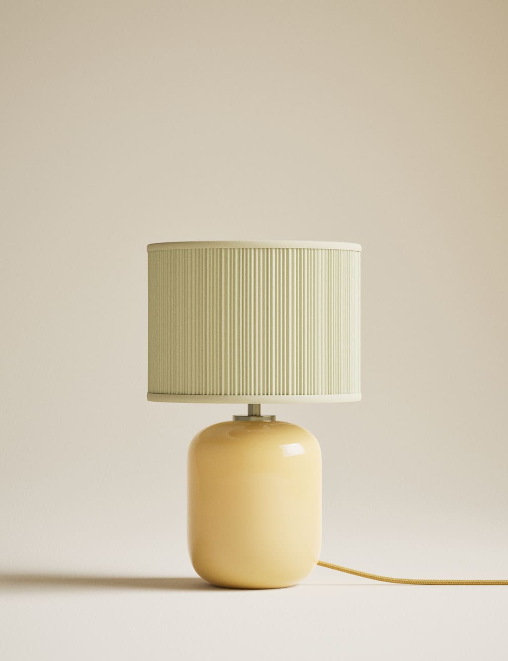 M&S Milk Glass Pleated Shade Table Lamp Ochre