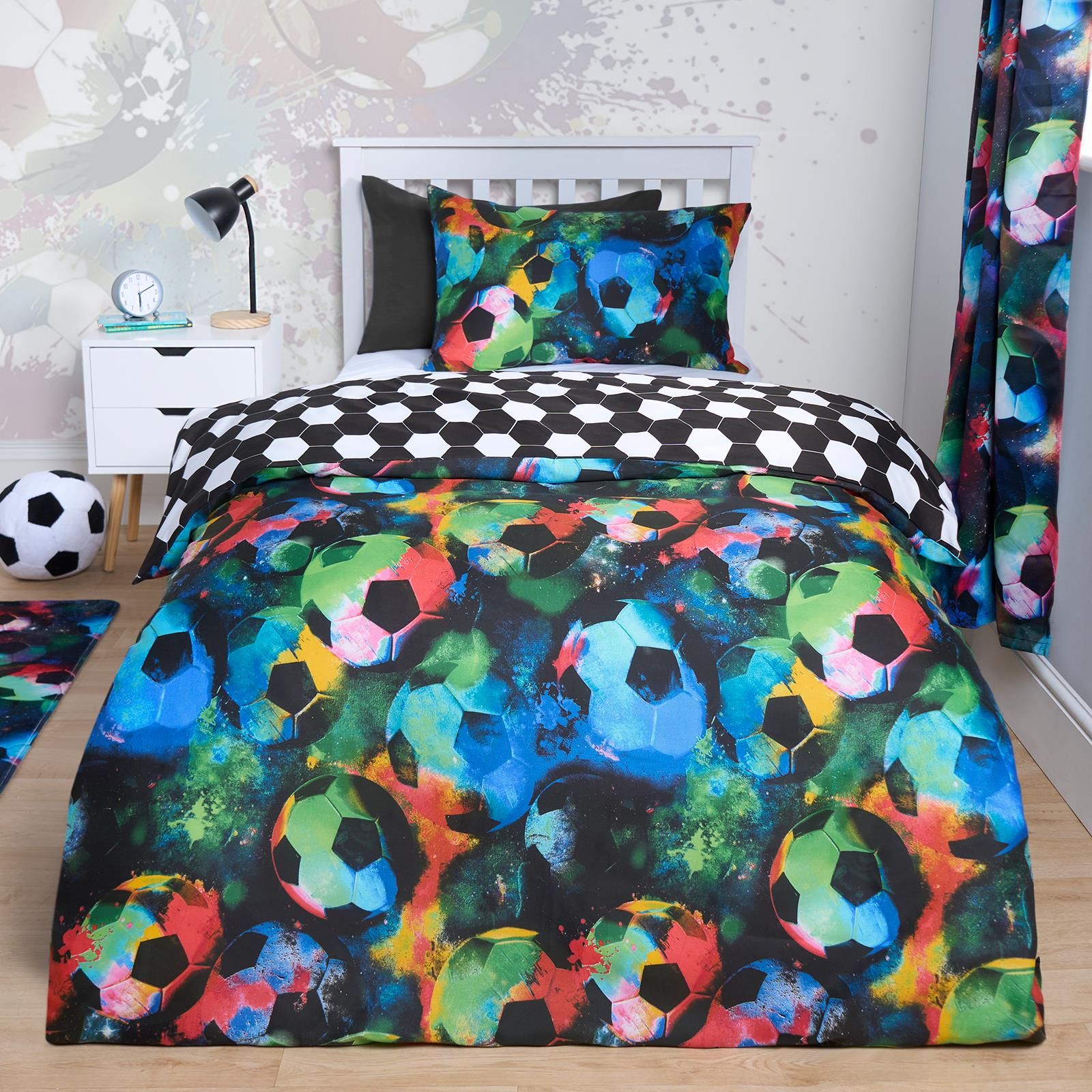 OHS Football Duvet Cover Bedding Set Quilt Pillowcase Soft Reversible Neon in Black