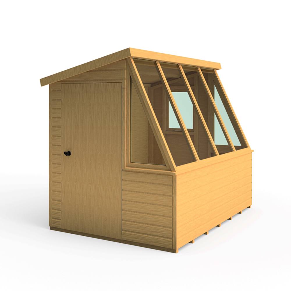 Shires Iceni 8x6' Potting Shed Pre Hung Doors with Opening Glass Side Window in Brown 3