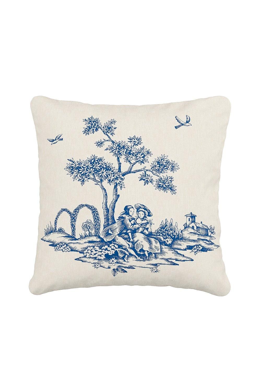 V & A 'Enchanted Garden' Cotton Cushion in Blue