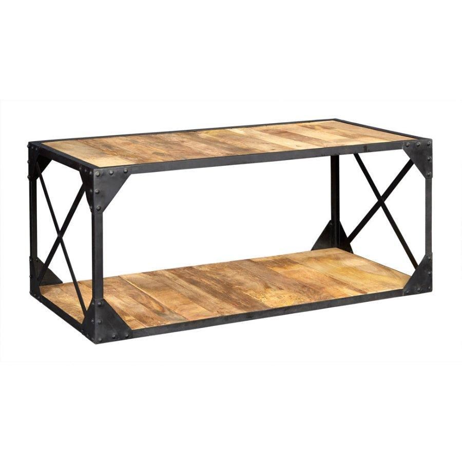 IH Design Alteus Vintage Up cycled Industrial Coffee Table with Shelf Metal & Wood in Black