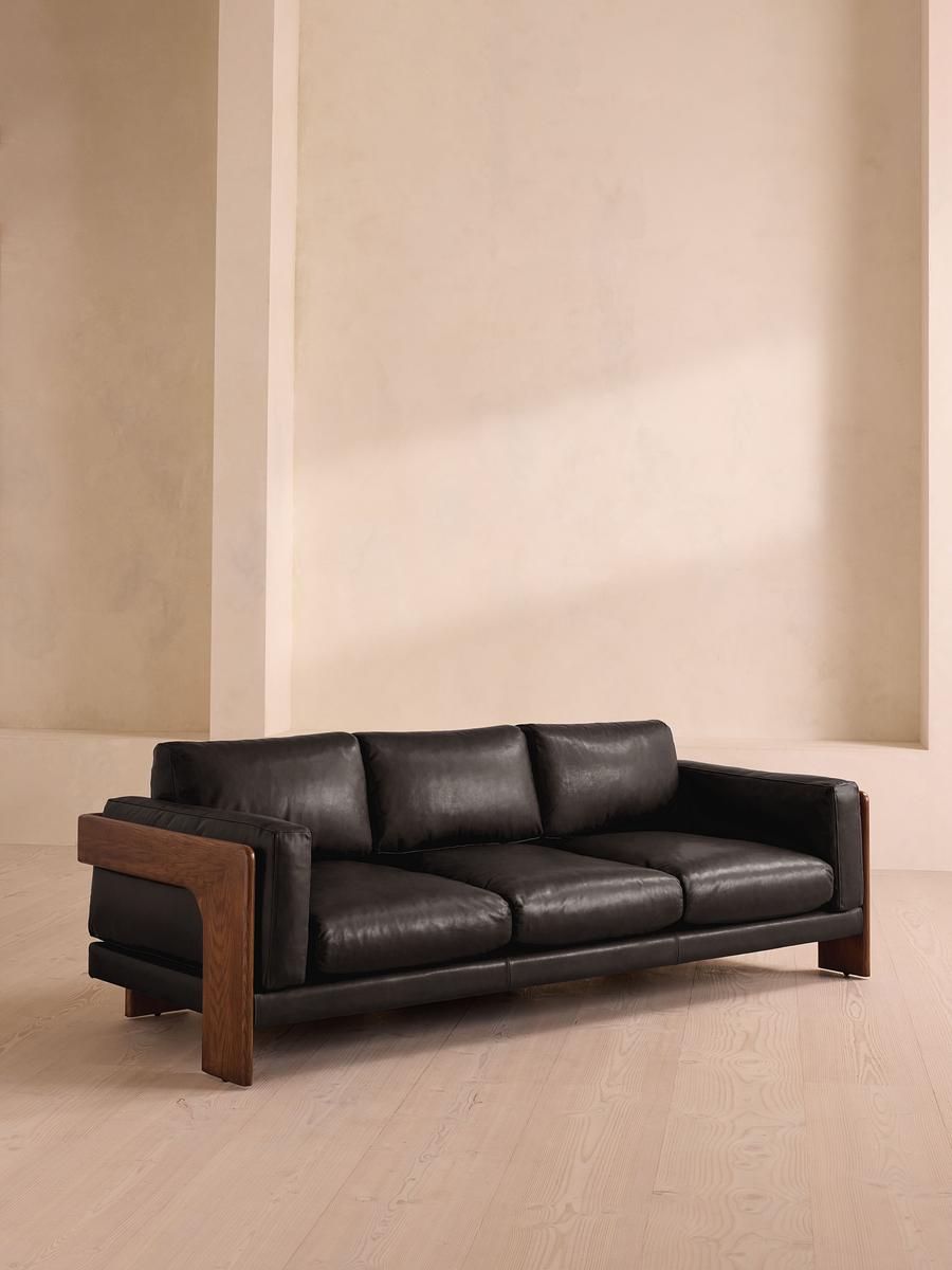Marcia Three Seater Sofa, Leather, Black