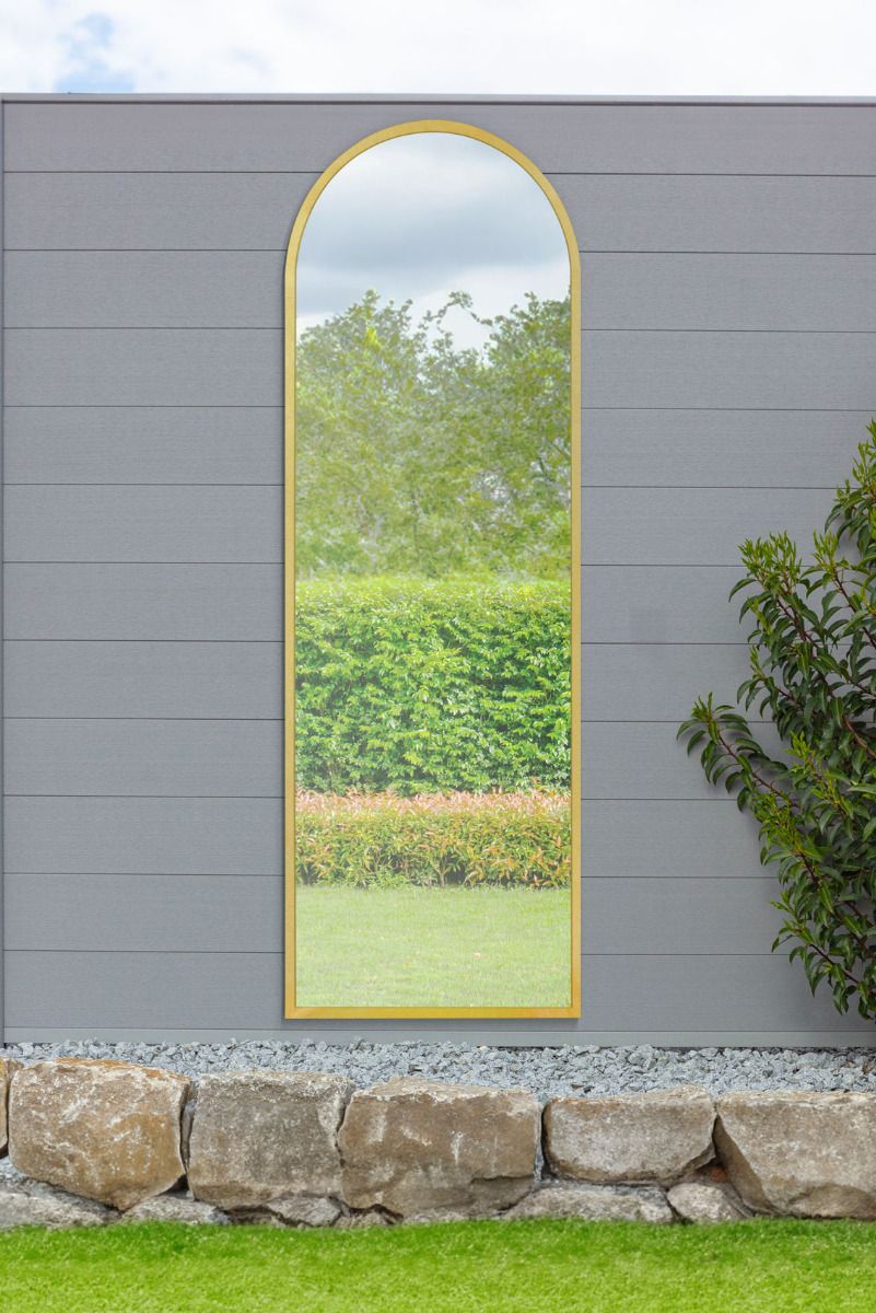 MirrorOutlet Gold Framed Arched Garden Wall Mirror 71" X 24" (180CM X 60CM)
