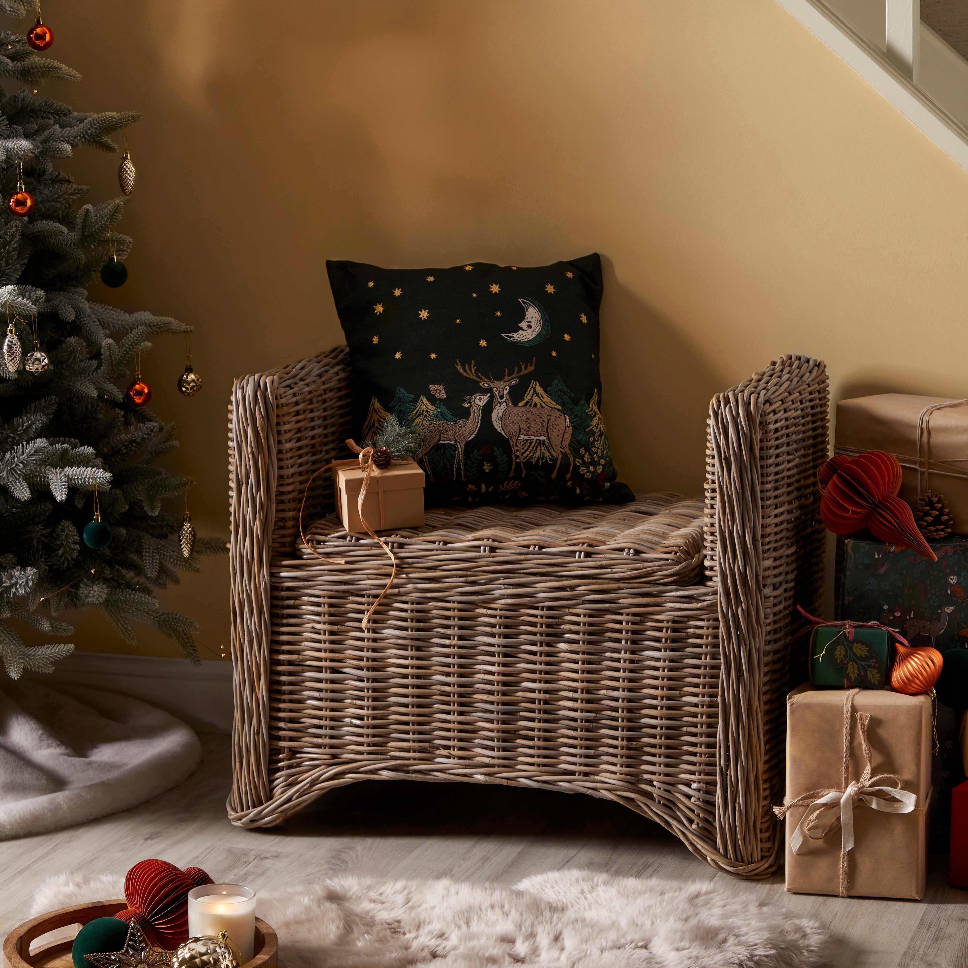 Rattan Storage Bench Beige