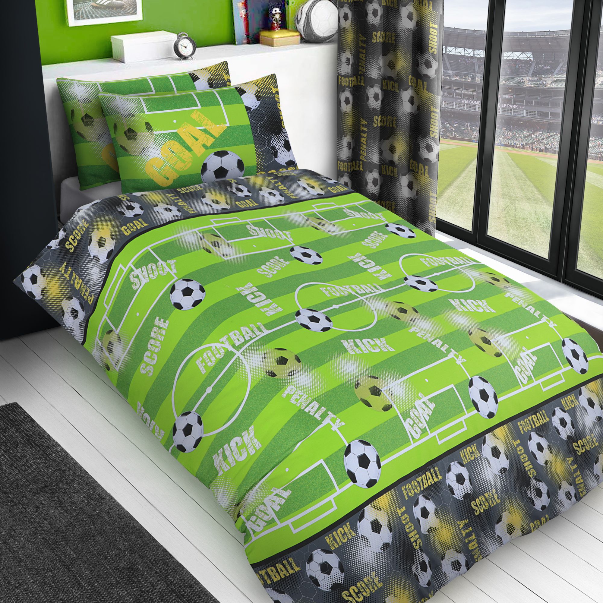 Velosso Footy Galore Cotton Rich Printed Duvet Cover & Pillowcase Set in Green