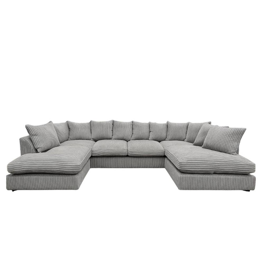 Bliss Furniture Jumbo Cord U Shaped Scatter Back Sofa Grey Modern Design, Super Comfy