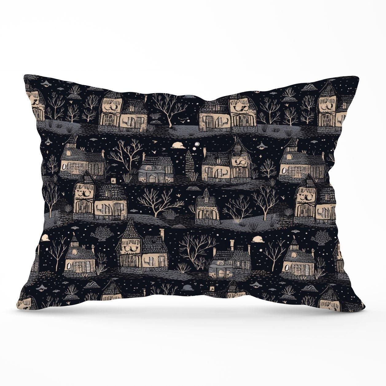 Warren Reed - Designer Spooky Haunted Houses Cushions in Grey