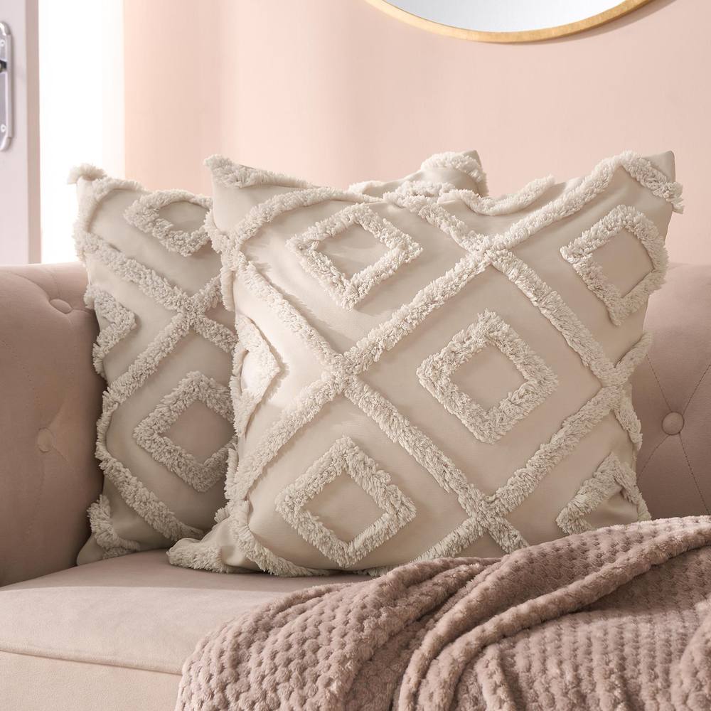 OHS 2 x Tufted Geo Cushion Cover Luxury Modern in Stone