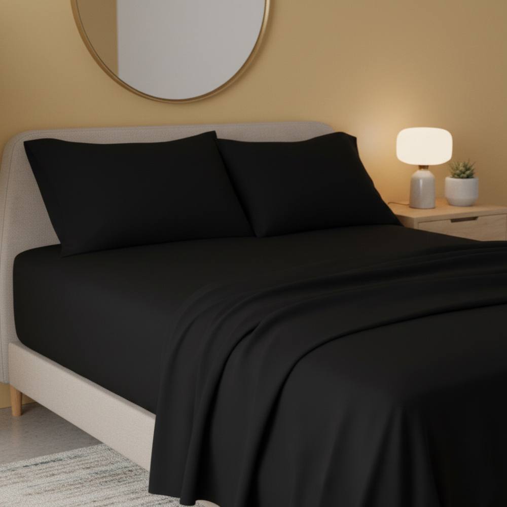 Snug City Flannelette Flat Sheet Soft Brushed Cotton Bedding for Warmth Comfort in Black