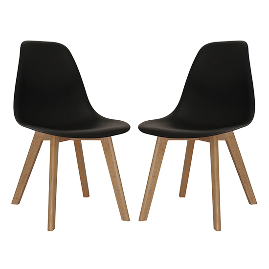 Canum Black Plastic Dining Chairs With Beech Legs In Pair