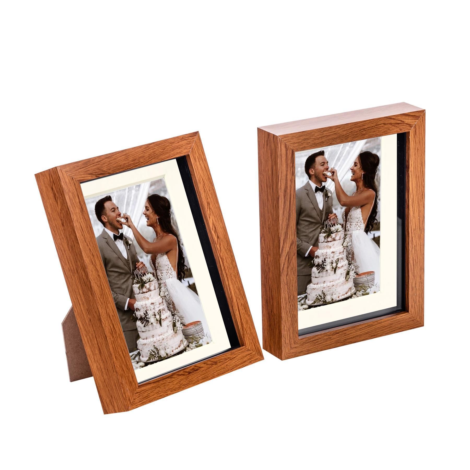 Nicola Spring 3D Box Photo Frames - 5 x 7" with 4 x 6" Mount - White Mount - Pack of 2 in Dark Brown