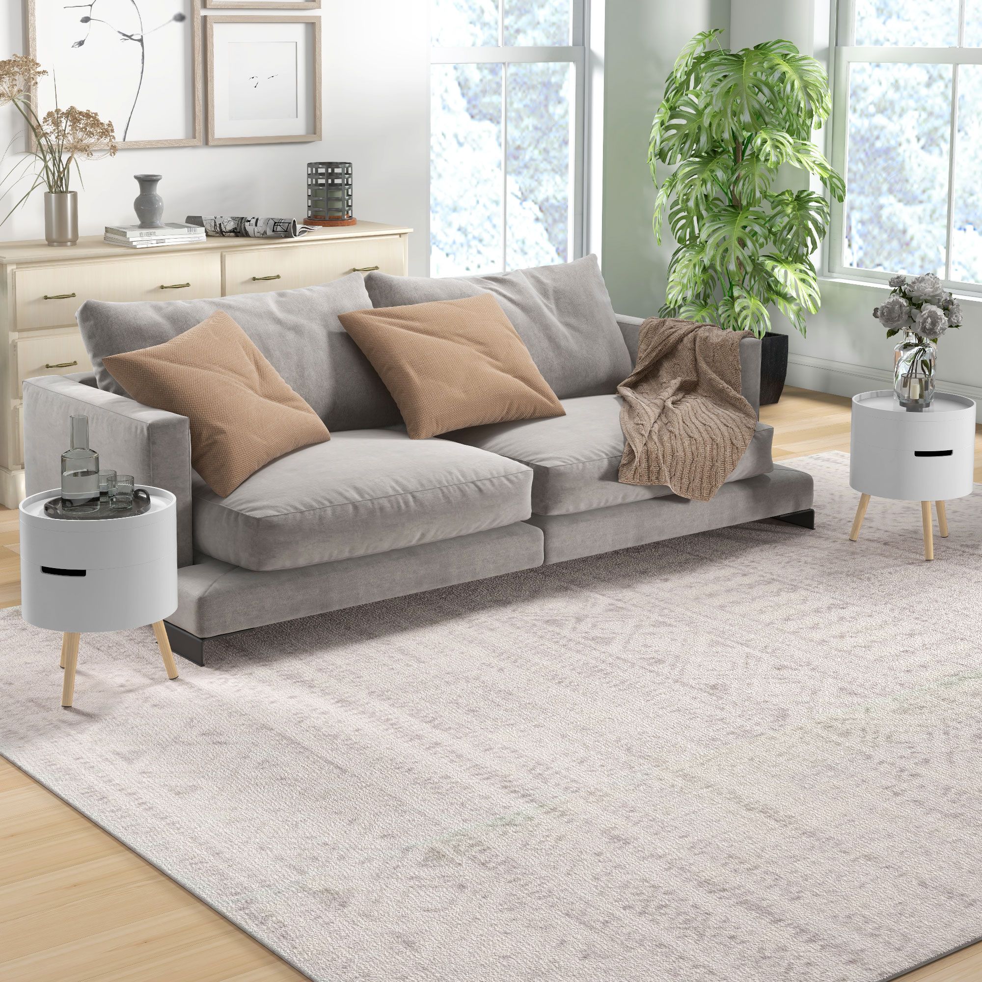 HOMCOM Side Coffee Table End Desk Night Stand Storage with Detachable Tray in White