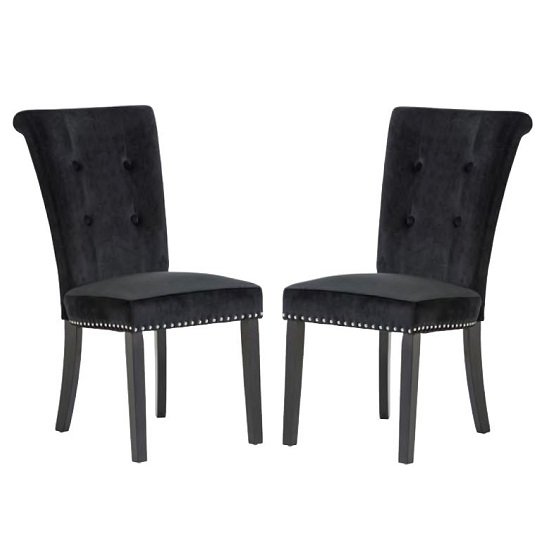 Wodan Velvet Dining Chair In Black With Black Legs In A Pair