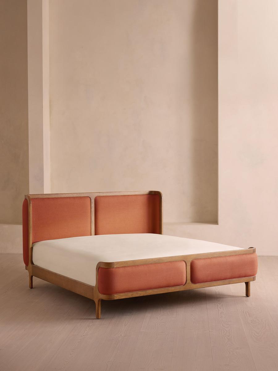 Belsa Bed, Light Oak, King, Linen, Antique Rose