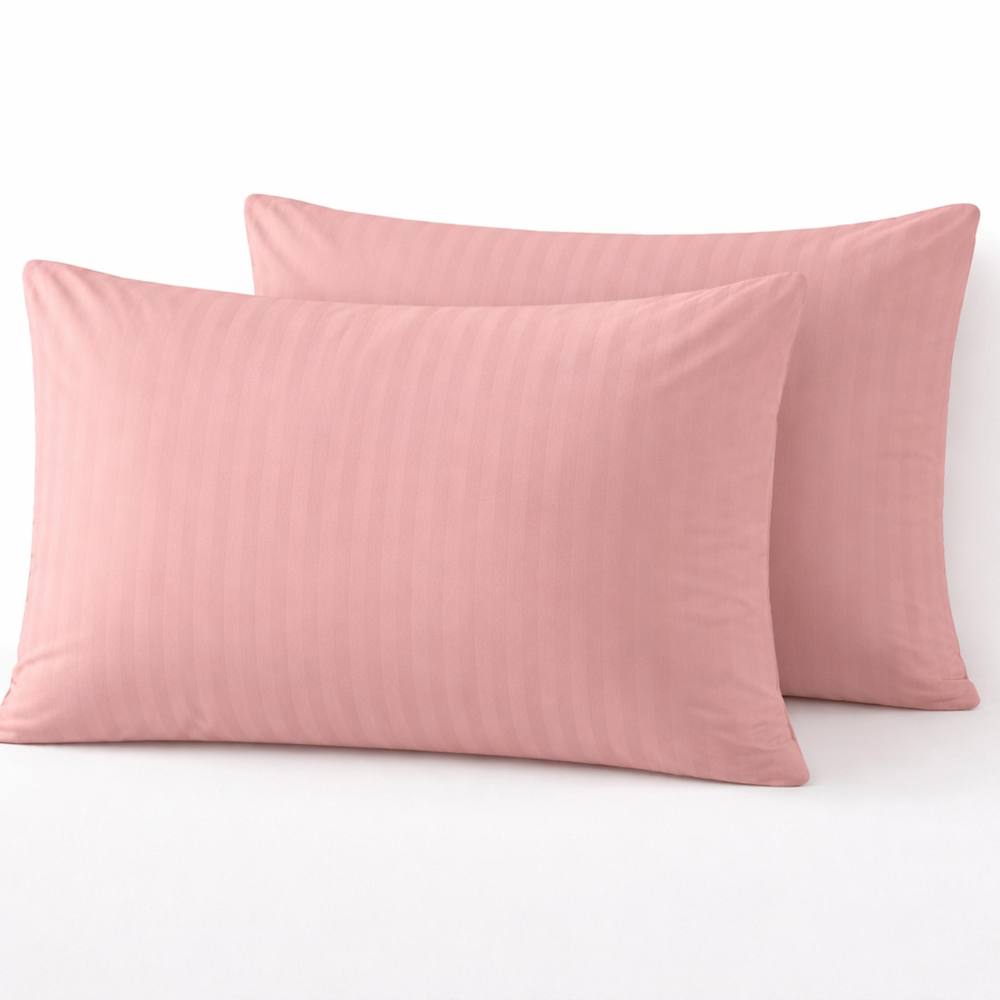 Homes-Linen Super Soft Microfiber Embossed Stripe Pillowcases Pair in Pale Pink