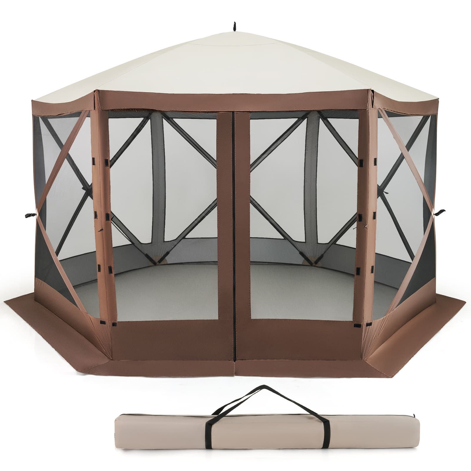 Costway 350 x 230 cm Pop-up Gazebo Tent Outdoor Canopy Sun Shelter in Dark Brown