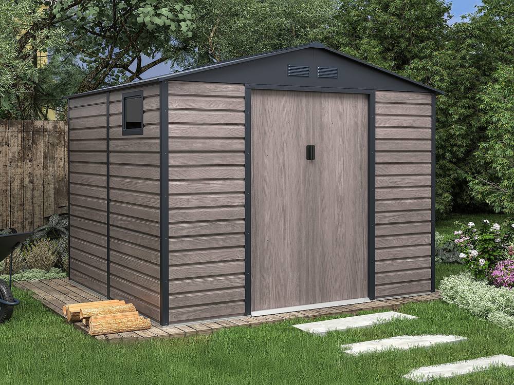 Vente-unique Garden Shed - 7.17 M² - Galvanised Steel With Grey Wood Effect