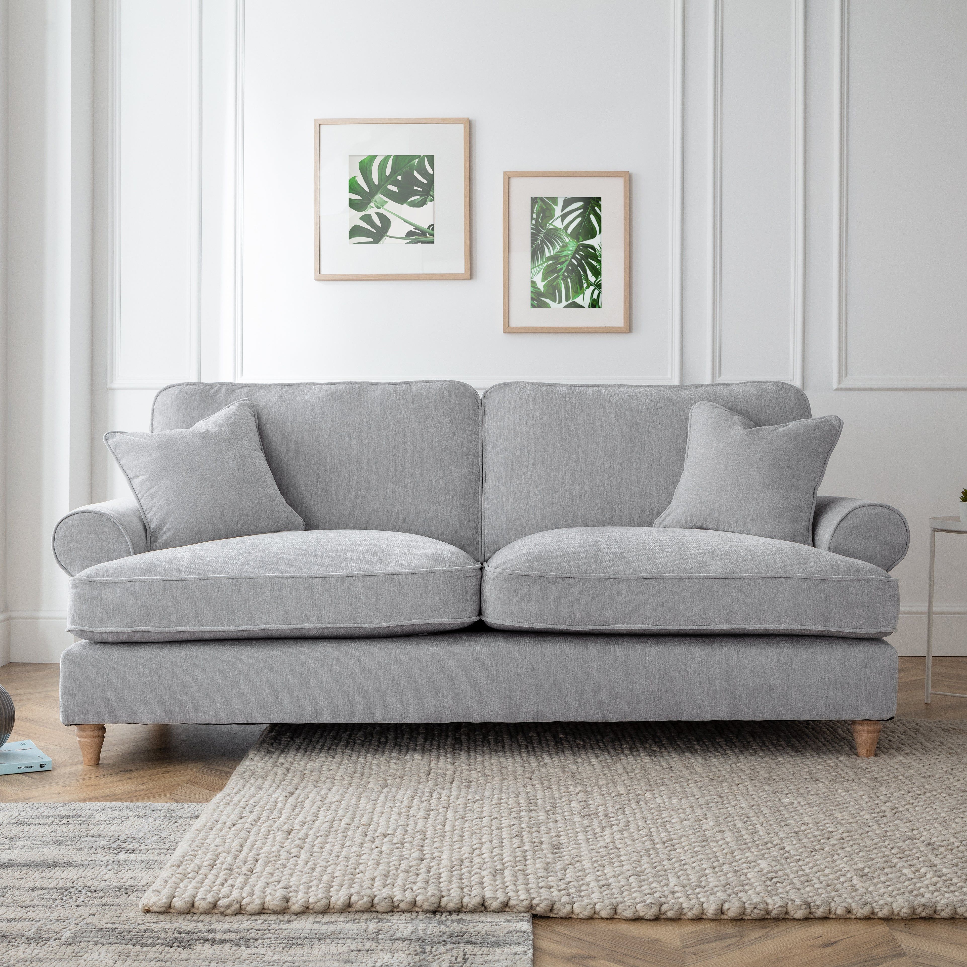 The Great Sofa Company Ezra 3 Seater Textured Velvet Sofa - Scroll Arm in Light Grey
