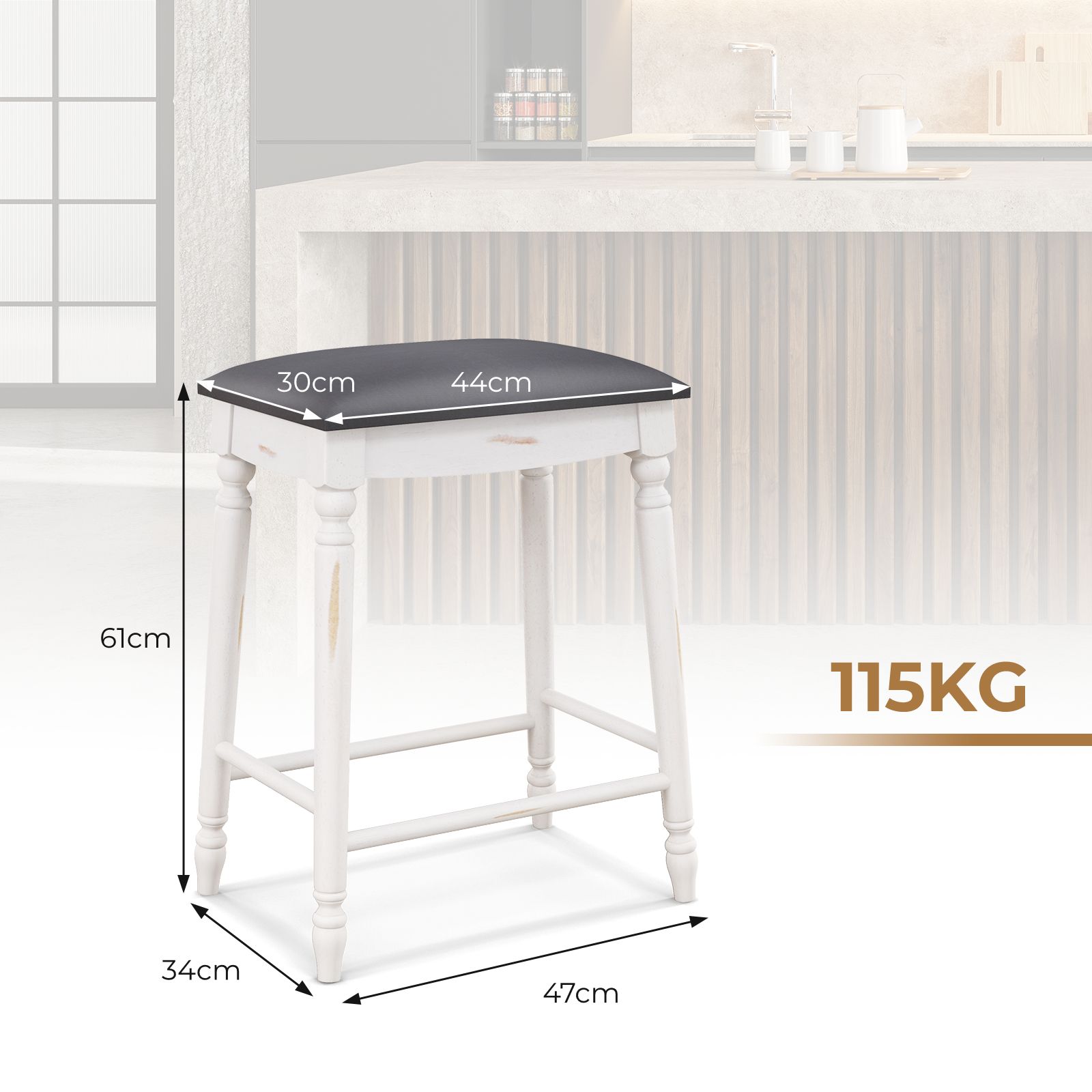 Costway Upholstered Bar Stool Set of 2 24"/61cm Counter Height Stools w/ Padded Seat Cushions in Grey 2