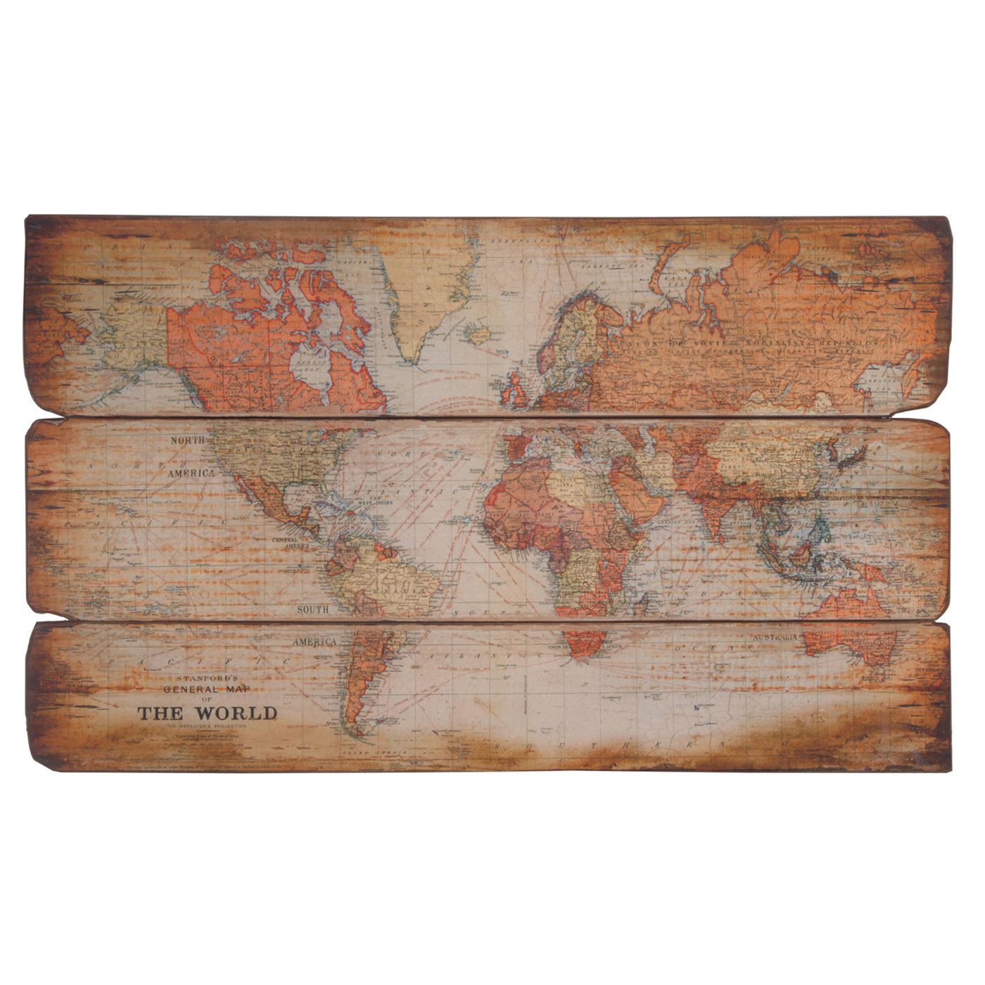 Large Wooden World Map Plaque